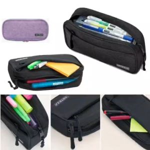 Black Large Soft Oxford Pencil Case with Zipper Compartment Aesthetic Stationery Pen Organizer Pouch