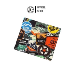 QXZ94 Dompet Pria Kulit Kanvas Full Print Motif Pendek Lipat Kartu Uang Tipis Polos Kombinasi Hitam