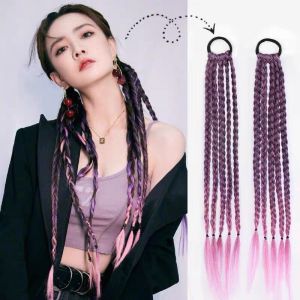 Womens Fishbone Braided Wig Extensions Gradient Highlighted Twist Braids Realistic Tied Dirty Braids Hair Extensions