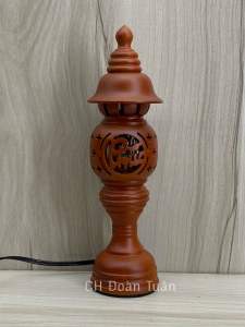 Đèn bàn thờ gỗ tràm khắc chữ Phúc Lộc Thọ cao 25cm