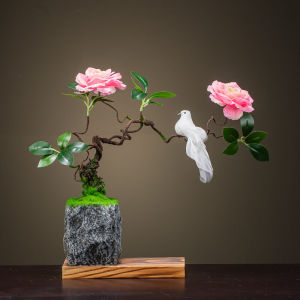 Decoration National Style Pastoral Style Landscape Bonsai Wine Cabinet Display Artificial Flowers and Birds Creative Landscape Living Room Room Hotel