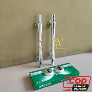 Gagang Pintu Rumah Kuningan Kunci Motif Bambu Chrome 34 cm 2 Pcs