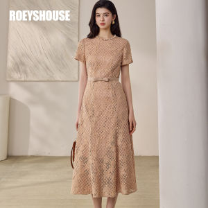 Roey s house | Elegant Beaded Round-Neck Waist-Cinching Bow-Tie Dress