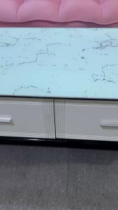 Bàn Trà Kính Cường Lực – Khung Kim Loại Cứng Cáp Thiết Kế Chữ Nhật Có Tủ | Bảo Hành 12 Tháng