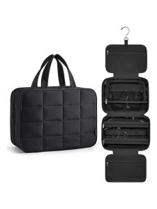 กระเป๋าเครื่องสำอางและกระเป๋าเก็บเครื่องประดับสำหรับผู้หญิงแบบแขวนได้ พับเก็บได้ ขนาดใหญ่ ความจุเยอะ 1 ชิ้น ผลิตจากผ้าควิลท์ สะดวกสำหรับการเดินทาง ใช้จัดเก็บและจัดระเบียบเครื่องสำอาง อุปกรณ์อาบน้ำ เครื่องประดับ ต่างหู สร้อยคอ กำไล ฯลฯ ของขวัญที่ต้องมีส...