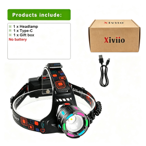 Super Bright 6880000000LM Head Torch LED Zoomable Headlamp Type-C Rechargeable Work Light Nighttime Fluorescent Strip Headlight