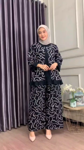 (COD) SETELAN WANITA KULOT BUNGA BATIK CAP