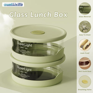 JustLiving 1PC Borosilicate Glass Container Lock Heat Resistance Airtight Lunchbox Anti Leakage Bekas Kaca Makanan Tahan Panas Murah Crisper Bento Box with Lid Worker with Lunch Microwave Bowl Sealed Boxes