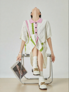 XIAODADEHUA | Dopamine Colorful Stripes Short Sleeve Knit Cardigan Set Two-Piece Suit