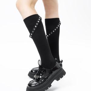 Tất Cao Đến Đầu Gối Màu Đen Cho Bé Gái Bằng Cotton Nguyên Chất Phong Cách Đường Phố Cá Tính Tất Cao Đến Đầu Gối JK Cho Bé Gái