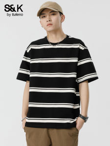 BALENO | Mens Stripe Casual T-Shirt Summer New Loose Round Neck Fashionable