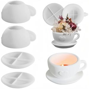 2pcs/Set Resin Casting Molds for Heart-Shaped Tea Cup Storage Planters Silicone Molds for Plaster Wax Cups And Cement Aroma Mold