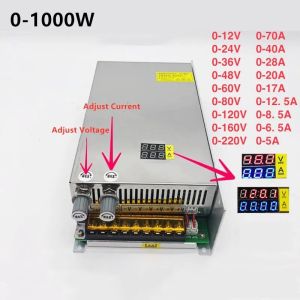 AC DC Adjustable Power Supply AC Transformers 220V 110V To DC 12V 24V 36V 48V 60V 80V 120V 160V 220V 1000W Digital Display