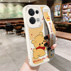 Cute Bear Wristband Phone Case for OPPO Reno15 Silicone Protective Cover with Stand Female Style Cartoon Design Anti-Fall