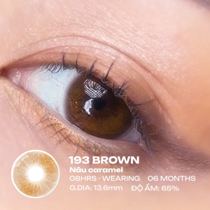 (HOẢ TỐC SG) Kính áp tròng màu Nâu caramel 193 BROWN ACROS – Lens dùng 6 tháng đeo 8h/ngày