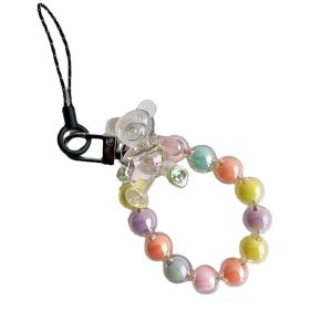 Phone Hand Lanyard Crystal Macaron Beads Bear Wrist Strap for iPhone Huawei Redmi Xiaomi Samsung Camera Keychain Hang String