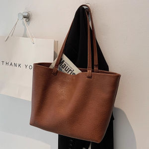 Soft Leather Shoulder Bag Large Capacity Commuter Tote Universal Womens Bag New Autumn Winter Fashion Handbag Pure Color