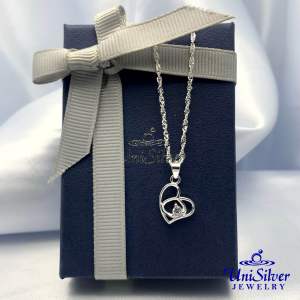 Unisilver 925 Sterling Silver Asymmetrical Heart Pendant Necklace- Womens Accessories (NPS79)
