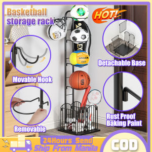 Basketball Storage Ring Basketball Storage Rack With Hooks Sport Equipment Storage Rack Ball Display Rack Detachable Football Volleyball Rugby Ball Stand Portable Indoor Holding For Gym Living Room Stadium