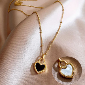 【Two Side】Vintage Double Sided Heart Necklace for Women Fashion Pendants 18k gold pawnable necklace Women Fashion Strand Necklaces Heart Shaped Shell Clavicle Chain Choker necklace korean style Jewelry Party birthday gifts for women