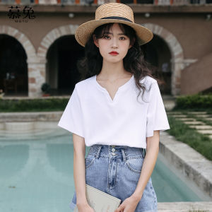 MUTU | Muteb Black V-neck Short Sleeve T-shirt Womens Trendy Summer New Design Shoulder-length Sleeve Top Korean Style Cotton Casual Wear
