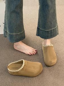 รองเท้าแตะส้นหนาแบบสวมสบายสไตล์ย้อนยุคสำหรับผู้หญิง รองเท้าแตะแบบสวมสบายสำหรับกลางแจ้งในฤดูใบไม้ผลิและฤดูใบไม้ร่วง