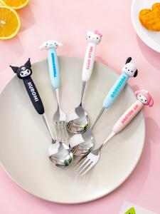 Bộ Thìa Đũa Bằng Thép Không Gỉ Hello Kitty Dễ Thương Bộ Đồ Ăn Sáng Tạo Cho Trẻ Em Thiết Kế Hoạt Hình Đồ Dùng Ăn Uống