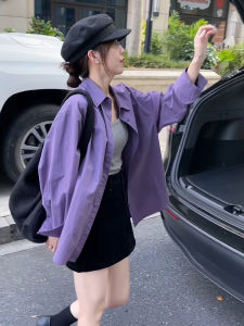 Loose Casual Womens Long Sleeve Shirt Jacket Purple Autumn Fashion Korean Style High Sensation New Arrival Top