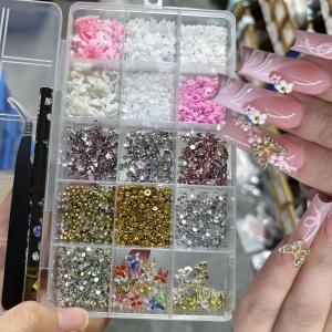 1Box 3D Mixed Flower Bowknot Nail Art Decorations Butterfly Caviar Bead Pearl Heart Gems Nails Charms DIY Manicure Accessories 1