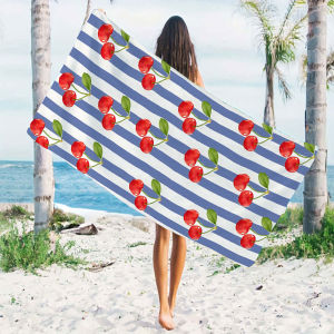 cherry blue stripes Beach Towels Ultra Lightweight Quick Drying Super Absorbent Summer Essential Fast-Drying Towel for Beach