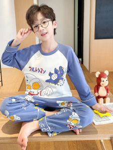 SHIPAILUO | Bộ đồ ngủ cotton dài tay mùa xuân thu cho bé trai trẻ trung hoạt hình thoải mái mặc nhà quần dài không thể mặc ngoài trời