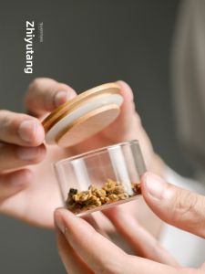 Mini Glass Tea Leaf Canister Bamboo Lid Storage Jar Sealed Plastic Flower Tea Home Use Personal Small Tea Canister