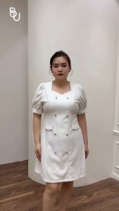 Đầm cổ lượn tay ngắn 2 hàng cúc BIGSIZE (55kg đến 95kg) - 23SD03 - [BUstu Bigsize]