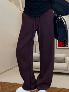 High Waist Drawstring Design Loose Casual Pants for Women plus Size Straight Leg Long Trousers Spring New Style Commute