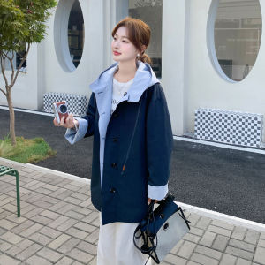 Blue Korean Style Casual Hoodie Womens Double-Sided Wearable Jacket Slimming Versatile Top for Autumn 2025 Fashion Trend
