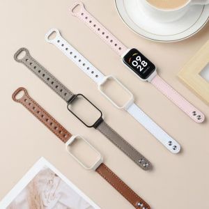 Dây da cho Redmi ban nhạc 2 dây da thời trang vỏ kim loại Redmi Dây đeo thay thế dây đeo cổ tay [Hàng sẵn có] Dây đeo dành cho Huawei ban nhạc 8/7/6 cho Honer ban nhạc 7/6