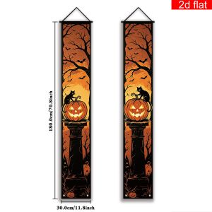 Halloween Vertical Door Banner Set Black Cat Jack O Lantern Bat Spooky Tree Porch Sign for Front Door Halloween Party Decor