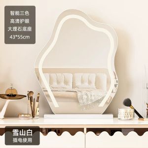 กระจกแต่งหน้า LED ขนาดใหญ่แบบตั้งโต๊ะ ไฟเสริมแสง กระจกแต่งหน้าแบบตั้งโต๊ะสไตล์ยุโรป กระจกเต็มรูปแบบสำหรับตกแต่งบ้าน