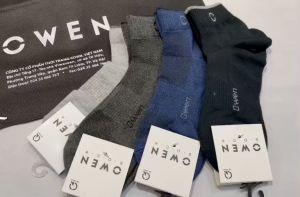 OWEN- Vớ/Tất nam cổ trung viền cổ Owen thoáng khí khử mùi không xù 100% cotton