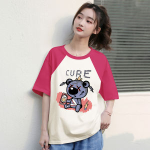 Áo Thun Nữ Tay Ngắn Mùa Hè Phong Cách Hàn Quốc Thiết Kế Độc Đáo Tay Lửng Tay Ngắn Chất Liệu Cotton Dáng Rộng in Họa Tiết