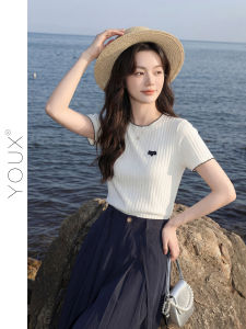 YOUXIANG | Áo Thun T-Shirt Cổ Tròn Tay Ngắn Kiểu Hàn Quốc Ôm Body