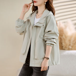 Fashionable Short Autumnal Womens Jacket 2025 New Style Korean Loose Fit Slimming Spring Autumn Coat Button Zipper Pocket