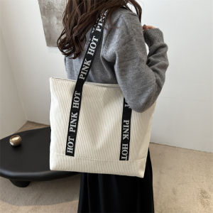 Trendy Canvas Tote Bag Womens Versatile Single Shoulder Commuter Bag Large Capacity Student Class Handheld Book Bag