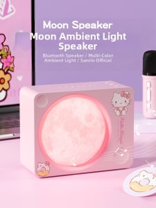 Bluetooth Speaker Sanrio Hello Kitty Moon Wireless Karaoke Microphone Dual Mic Girls Gift 1307T Double Bass Diaphragm AUX Connection