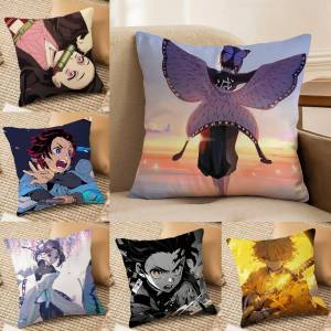 Bandai | Demon Slayer Sound Breathing Art Anime Plush Pillow Cover Soft Short Plush Cushion Cover For Sofa Bedroom Home Decor Gift