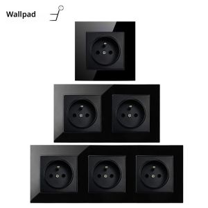 กระจกสีดํา Wallpad ปลั๊กไฟแผง 16A 220V ภาษาฝรั่งเศสคํา 1/2/3/4/5 ปลั๊กไฟโปแลนด์เบลเยียมสไตล์สําหรับ Home Improvement