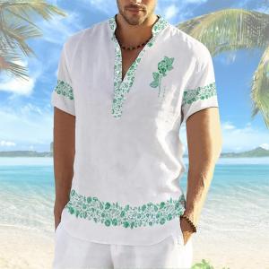 New Hawaiian T-Shirt Mens Summer Clothing Short Sleeve Tops 3D Floral Print Casual Clothing Loose Breathable Mens Henley Shirt