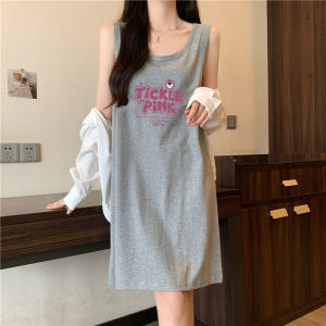 Summer Cool Cotton Sleeveless Vest Dress Loose Midi Pure Cotton Comfortable Breathable Cartoon Print Casual Chic Womens Dress