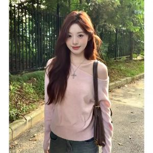 HUOLISI | Pink Irregular Off-Shoulder Sweater