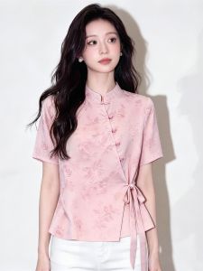 SHUAIYUE | Áo Sơ Mi In Họa Tiết Cổ Đứng Khóa Cúc Tàu Mới Tay Ngắn
